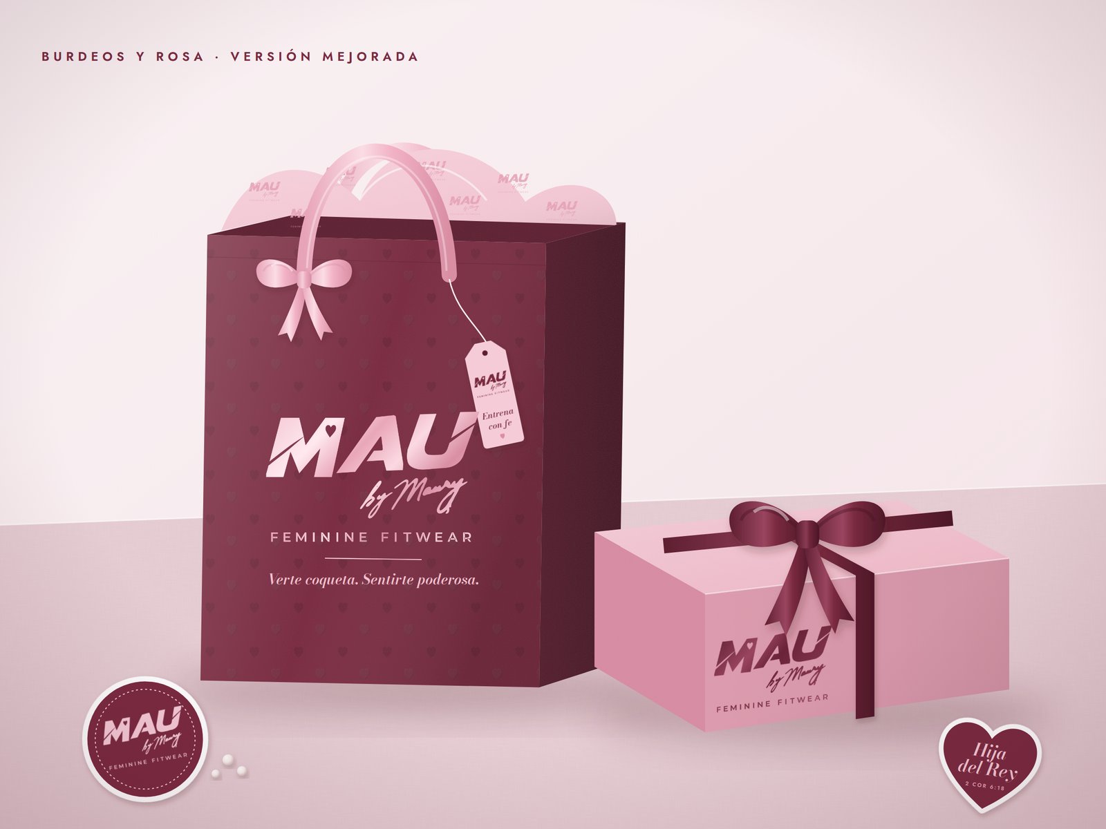 Bolsa burdeos y caja rosa de MAU by Maury